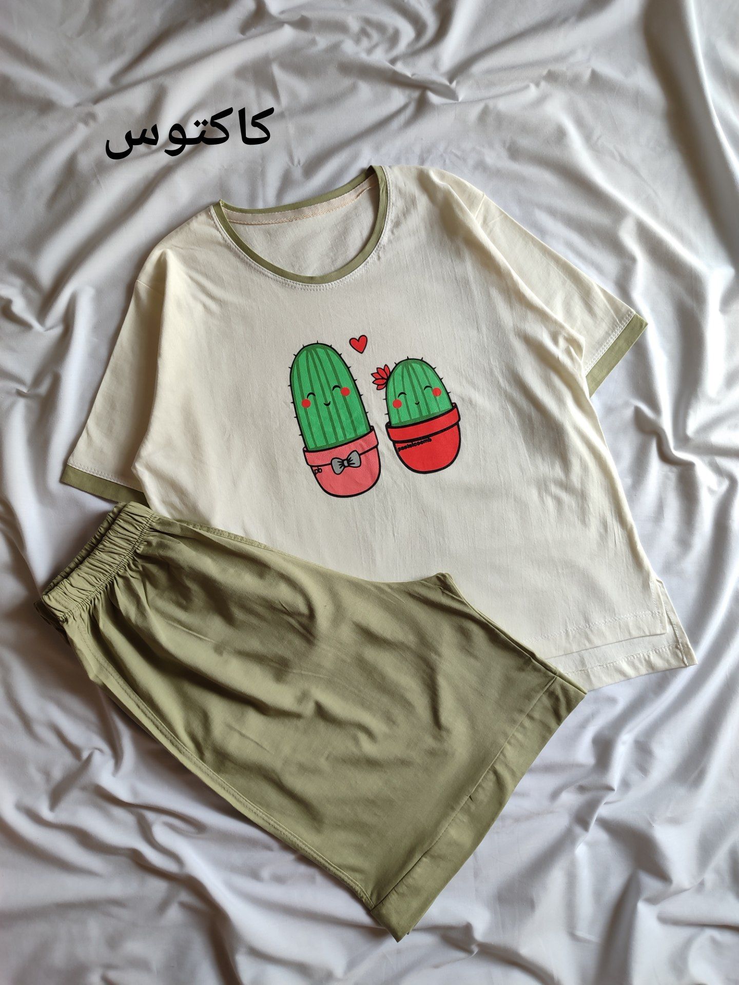 تیشرت شلوارک نواردار چاپی 